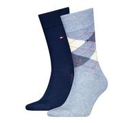 Tommy Hilfiger Lot de 2 paires de chaussettes classiques à carreaux pour homme, Bleu clair mélangé, 39-42