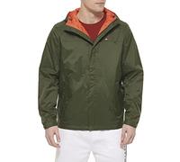 Tommy Hilfiger Men's Lightweight Breathable Waterproof Hooded Rain Jacket Imperméable, Olive/Feuille pour Moi (Leaf It to Me), L Homme