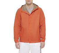 Tommy Hilfiger Men's Lightweight Breathable Waterproof Hooded Rain Jacket Imperméable, Orange/Soir en Zigzag (Chevron Sunset), M Homme