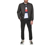 Tommy Hilfiger Men's Lightweight Varsity Rib Knit Bomber Jacket Veste Coquille, Polyester Noir, XXL Homme