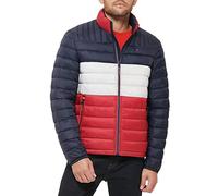 Tommy Hilfiger Men's Water Resistant Ultra Loft Down Alternative Puffer Jacket Manteau Duvet, Bleu Nuit/Blanc/Rouge avec écusson, L Homme