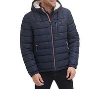 Tommy Hilfiger Midweight Sherpa Lined Hooded Water Resistant Puffer Jacket Manteau, Tommy Logo Tech Navy, M Homme