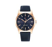 Tommy Hilfiger Montre à Mouvement à Quartz Trois Aiguilles pour Homme avec Bracelet en Cuir Bleu Marin - 1792189