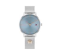Tommy Hilfiger Montre Tea 35 mm – Quartz, bracelet milanais acier inoxydable argenté, bleu femme
