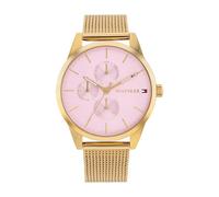 Tommy Hilfiger Montre Analogique Multifunction à Quartz pour Femme avec Bracelet Milanais en Acier Inoxydable de Couleur Dorée - 1782769
