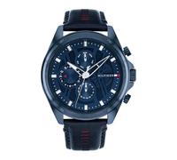 Tommy Hilfiger Montre Analogique Multifunction à Quartz pour Homme avec Bracelet en Cuir Bleu - 1710655