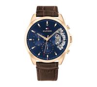 Tommy Hilfiger Montre Analogique Multifunction à Quartz pour Homme avec Bracelet en Cuir Marron Foncé - 1710453