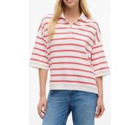 Tommy Hilfiger Oversized Fit Stripe Polo Shirt Multi Ecru/fire Red Taille: L | Polos Outlet | Femme | Rouge