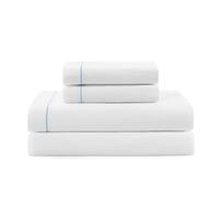 Tommy Hilfiger - Parure de lit, literie en Percale de Coton avec taie d'oreiller Assortie, Gracieuse et fraîche, Design uni avec Ourlet à Rayures (Blanc/Bleu, lit Simple)