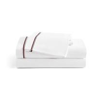 Tommy Hilfiger - Parure de lit, literie en percale de coton avec taies d'oreiller assorties, gracieuse et fraîche, essentiels pour la maison de qualité supérieure (rayures mondiales rouges, lit simple