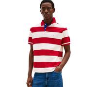 Tommy Hilfiger Polo décontracté à manches courtes pour homme Coupe droite avec motifs de rugby à rayures, Pétale rouge moyen/ivoire, Taille XL