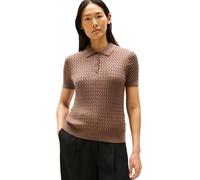 Tommy Hilfiger Polo Manches Courtes Femme Cable Sweater avec Patte de Boutonnage, Marron (Hot Coco), XS