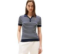 Tommy Hilfiger Polo Manches Courtes Femme Cable Sweater avec Patte de Boutonnage, Multicolore (Dark Night Navy/Ivory Silk STP), XS