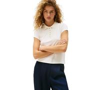 Tommy Hilfiger Polo Manches Courtes Femme Gold Button Slim avec Stretch, Blanc (Ivory Silk), L