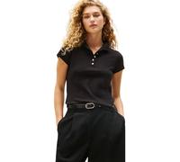 Tommy Hilfiger Polo Manches Courtes Femme Gold Button Slim avec Stretch, Noir (Black), 3XL
