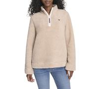 Tommy Hilfiger Pull Doux Sherpa à col Montant et Fermeture éclair 1/4 pour Femme, Fauve chiné Clair, Large