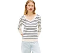 Tommy Hilfiger Pull en Jersey à col V pour Femme, Beige (Calico/Dark N Navy/Blue STP), M