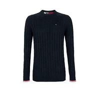Tommy Hilfiger Pull en tricot tressé avec col rond, Iris noir, XL