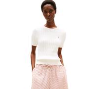 Tommy Hilfiger Pull Femme Cable Manches Courtes, Blanc (Ivory Silk), S