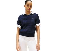 Tommy Hilfiger Pull Femme Cable Manches Courtes, Bleu (Dark Night Navy), M