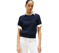 Tommy Hilfiger Pull Femme Cable Manches Courtes, Bleu (Dark Night Navy), XL