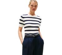 Tommy Hilfiger Pull Femme Cable Manches Courtes, Multicolore (Ivory Silk/Dark Night Navy STP), M