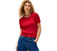 Tommy Hilfiger Pull Femme Cable Manches Courtes, Multicolore (Medium Red), L