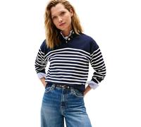 Tommy Hilfiger Pull Femme Jersey Gold avec Col Cheminée, Bleu (Placed Thin White STP Sweaters), S