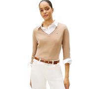 Tommy Hilfiger Pull Femme Soft Wool avec Col en V, Beige (Safari Canvas Heather), S