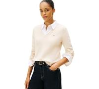 Tommy Hilfiger Pull Femme Soft Wool avec Col en V, Ivoire (Heather Oatmilk), XS