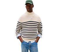 Tommy Hilfiger Pull Homme Breton Cotton Stripe avec Col Cheminée, Multicolore (Oatmilk HTR/Desert Sky), L
