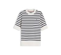 TOMMY HILFIGER Pull-over 'Fine Short Sleeve' crème / bleu marine, Taille S-M