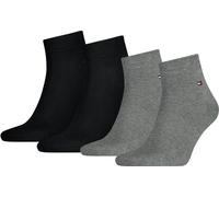 TOMMY HILFIGER Quarter Chaussettes Hommes, Lot de 4 - Sneaker, Unicolore, 39-49 Noir/Gris 43-46