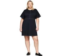 Tommy Hilfiger Robe Femme Curve Global Stitch Col-Ras-du-Cou, Bleu (Desert Sky), 52