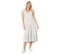 Tommy Hilfiger Robe midi à Rayures à Volants pour Femme, Kaki/Blanc Brillant, Taille L