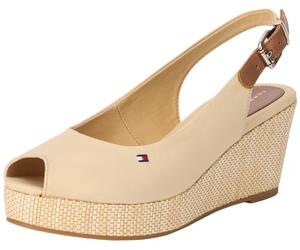 Tommy Hilfiger Sandales Compensées Femme Iconic Elba Sling Back Talon Compensé, Beige (Harvest Wheat), 38