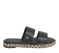 Tommy Hilfiger - Sandales Plates Espadrilles en Cuir - Femme - Chaussures - Noir - Taille: 38 EU