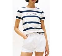 Tommy Hilfiger Script Reg C-NK SS T-Shirt Ww0Ww45746 S/S, Blue (Wide STP Ivory Silk/Dark Night), S Femme