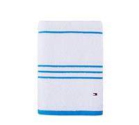 Tommy Hilfiger Serviette de Bain américaine Moderne à Rayures, 76 x 137 cm, 100% Coton de 574 g/m² (Blanc/Bleu suédois)