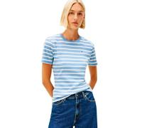 Tommy Hilfiger Slim Cody C-NK SS Ww0ww40587 Hauts en Tricot à Manches Courtes Femme, Blue (Clear Water/Ecru STP), S