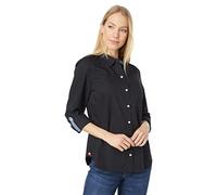 Tommy Hilfiger Solid Button Collared Shirt with Adjustable Sleeves Chemise à Bouton Bas, Noir 01, XL Femme