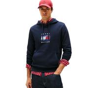 Tommy Hilfiger Sweat à Capuche Homme Linear Flag Graphic en Coton, Bleu (Desert Sky), XS