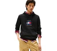 Tommy Hilfiger Sweat à capuche Linear Flag Graphic en coton, drapeau imprimé Noir S