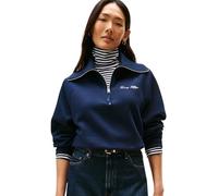Tommy Hilfiger Sweat Zippé Femme Classic Script Fleece Demi-Fermeture Éclair, Bleu (Dark Night Navy), S