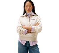 Tommy Hilfiger Sweat Zippé Femme Classic Script Fleece Demi-Fermeture Éclair, Ivoire (Heather Oatmilk), XS