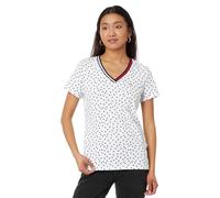 Tommy Hilfiger T-Shirt à col en V pour Femme, Blanc Vif/Sky Captain, M
