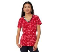 Tommy Hilfiger T-Shirt à col en V pour Femme, Multicolore écarlate, S