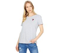 Tommy Hilfiger T-Shirt à col Rond avec Logo pour Femme, Cœur Gris Pierre bruyère, Taille L