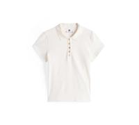Tommy Hilfiger Polo Manches Courtes Femme Gold Button Slim avec Stretch, Blanc (Ivory Silk), L