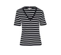 Tommy Hilfiger T-Shirt Manches Courtes Femme New Slim Cody Col en V, Multicolore (Nos Breton Desert Sky/Ecru), M